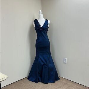 XSCAPE Satin Midnight Blue Ball Gown Full Length Mother Of The Bride